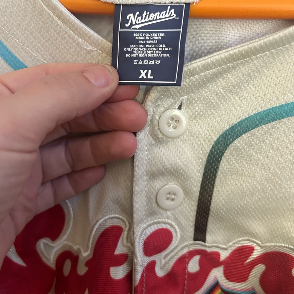 Nationals Cream Baseball Jersey with Rainbow Accents - Picture 2 of 3